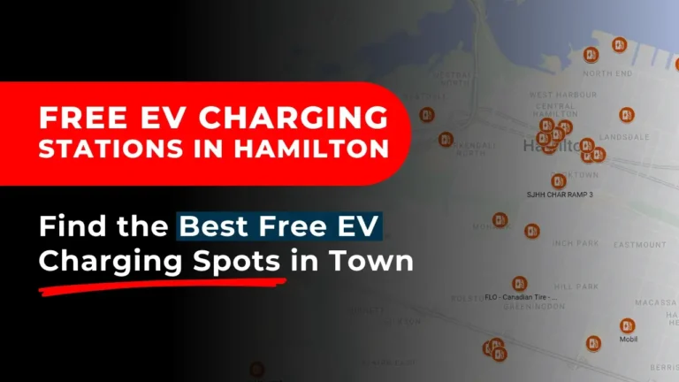 Map of Hamilton, Ontario, highlighting the best locations for free EV charging stations in the city.