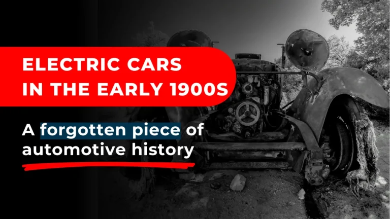 Black and white image of an early 1900s electric car, with text overlay describing it as a forgotten piece of automotive history, showcasing how electric vehicles were once ahead of their time,