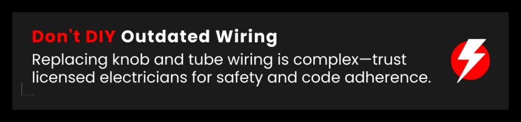 Why replacing knob and tube wiring is not a DIY task and requires licensed electricians.